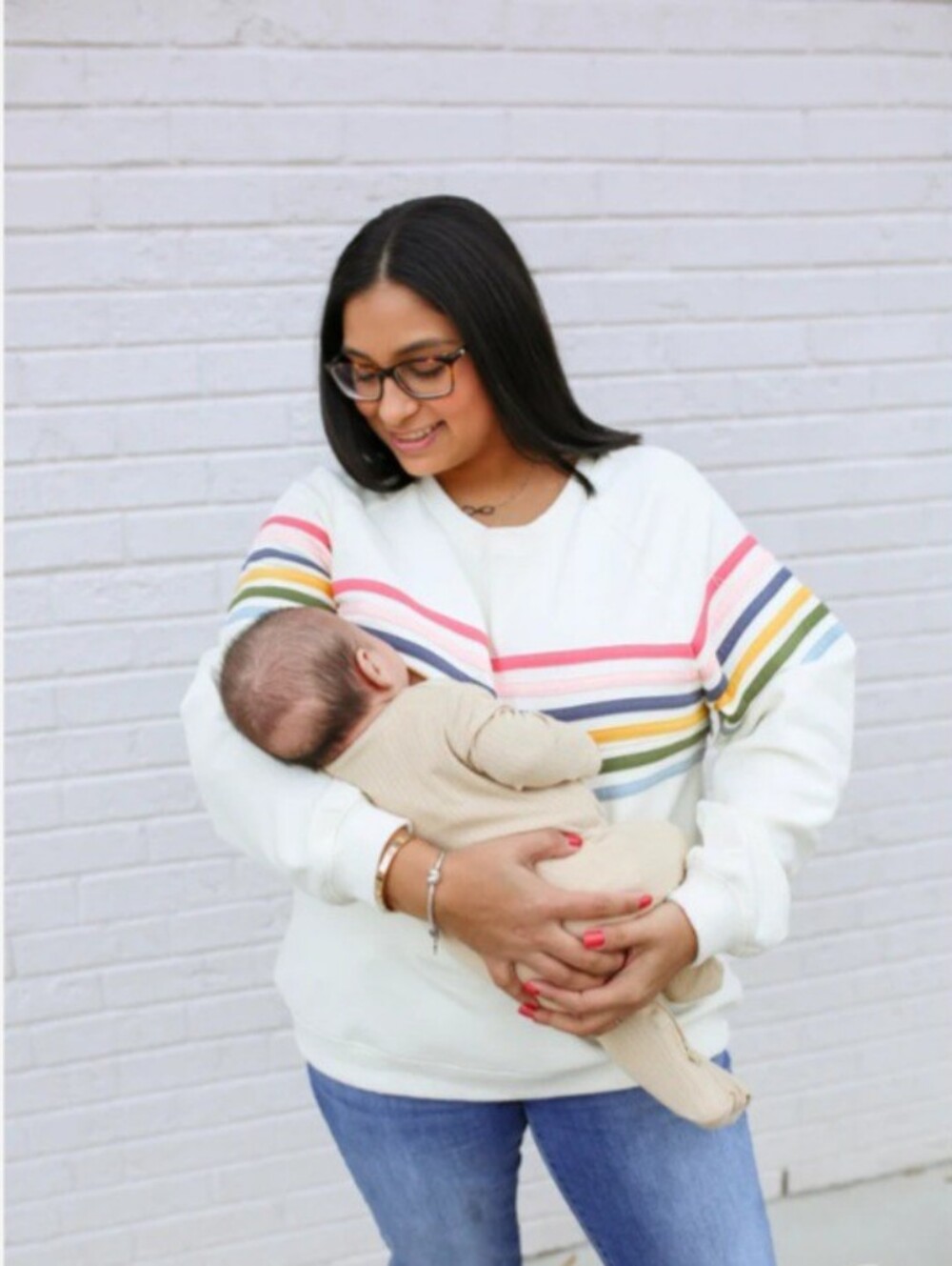 Grey Cotton Movemama Six Stripe Invisable Zip Breastfeeding Sweatshirt